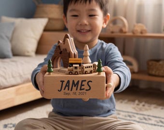 Custom Engraved Wooden Train Music Box, Christmas Gift for Toddler