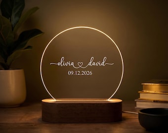 Personalized LED lamp with names and date, Wedding & Anniversary Gift, Unique Gift for Couple, Housewarming Gift for Her, Engagement Gift