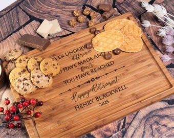Happy Retirement Personalized Cutting Board, Engraved Retired Custom Charcuterie , Corporate Farewell, Appreciation, Goodbye Gift