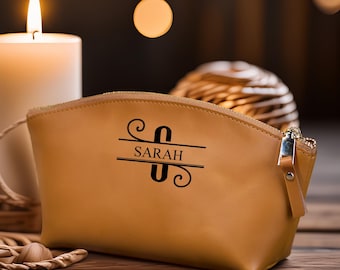 Personalized Leather Makeup Bag, Сustom Leather Makeup Bag Bridesmaid Gift, Custom Bridesmaid Gift, Mothers Day Gift, Birthday Gift for Herr