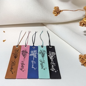 Personalized Leather Bookmarks for Her, Custom Birth Month Flower Bookmark, Birthday Gift, Christmas Gift, Gifts for Readers, Book Lovers