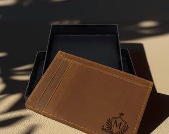 Cartera fina de cuero, ideal para citas nocturnas, tarjetero de cuero personalizado, billetera hecha a mano para hombre, regalo de cumpleaños para hombre, billetera con monograma para hombre.