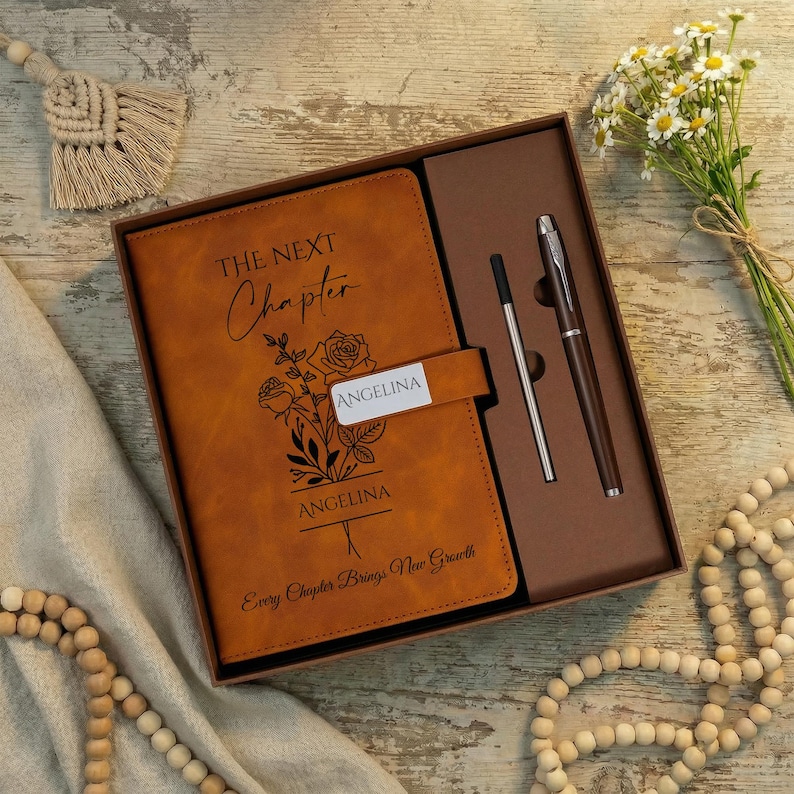 The Next Chapter Journal, Custom Engraved Leather Notebook Set With Pen ...