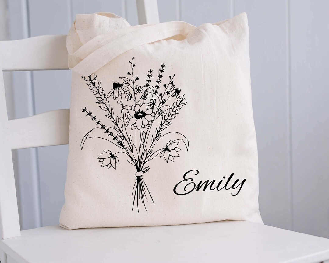 Birth Month Flower Personalized Tote Bag, Custom Birth Flower Gift ...