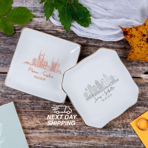 Landscape Ring Dish, City Ring Dish, Custom City Skyline Gift, City Attractions Trinket Dish, Couple Gift, Personalized City Jewelry Ring