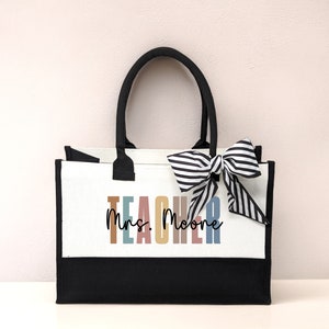 Custom Teacher Canvas Tote Bag, Teacher Mrs Bag, Cute Teacher Tote Bag, Teacher Appreciation Gift, Gift for Teacher, Personalized Teacher
