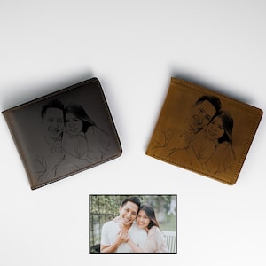 Personalized Engraved Men&#39;s Photo Wallet, Leather Wallet For Him, Gifts For Husband, Picture Wallet, Fathers Day Gifts, Gifts For Dad