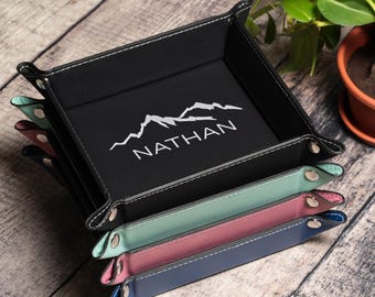 Custom Engraved Leather Tray, Personalized Men Valet Leather Tray, Anniversary Gift for Men, Desk Organizer and Office Gift,Fathers Day Gift