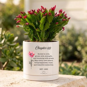 Personalized Birth Flower Plant Pot, 60th Birthday Gift For Women, Custom Name Chapter 60 Planter