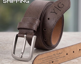 Personalized Leather Belt for Men – Engraved Gift for Him, Custom Anniversary Belt, Gift for Him, Genuine Leather, Engraved Leather Belt