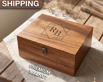 Personalized Walnut Keepsake Box, Wedding Memory Box, Wedding Keepsake Box, Anniversary Gift, Bridal Shower Gift, Gift For Couple