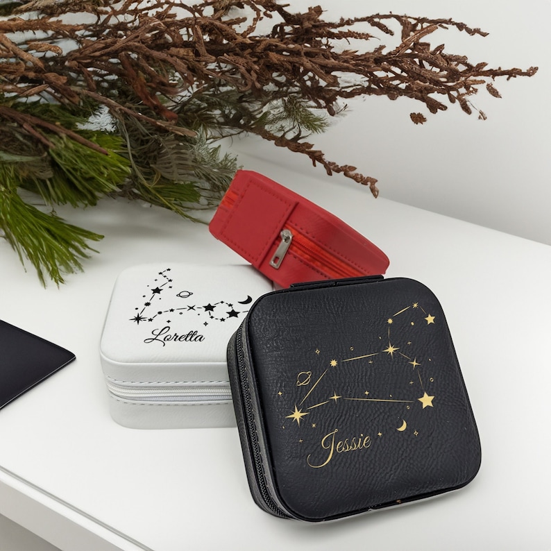Zodiac Sign Jewelry Box, Star Sign, Travel Jewelry Box, Custom Jewelry Box, Birthday Gift for Women, Zodiac Sign Gift, Engraved Jewelry Case
