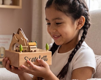 Custom Engraved Wooden Train Music Box, Christmas Gift for Toddler