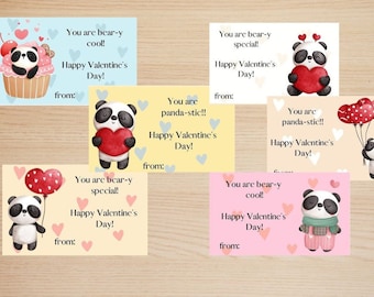 Biglietti di San Valentino stampabili a tema panda: biglietti per la classe dei bambini (download digitale)