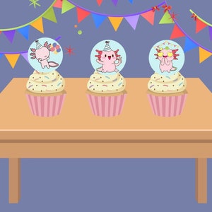 Toppers per feste axolotl stampabili / Toppers per cupcake / Compleanno axolotl / Festa axolotl