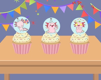 Decorazioni per cupcake a forma di axolotl stampabili: decorazioni per feste di compleanno (PDF)