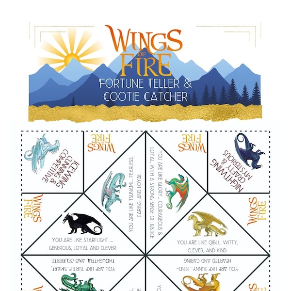 PRINTABLE Dragon Fortune Teller | Cootie Catcher | Birthday Party | Wings of Fire Party | Party Favor | Digital