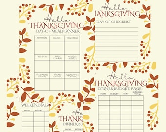 Planner del Ringraziamento stampabile / Preparazione dei pasti + Fogli di budget / Organizzatore delle feste in formato PDF