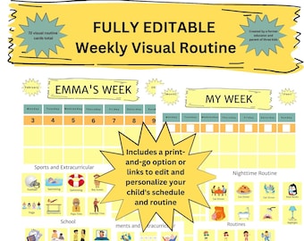 Tabella di routine visiva settimanale modificabile: programma delle faccende domestiche per bambini (download digitale)