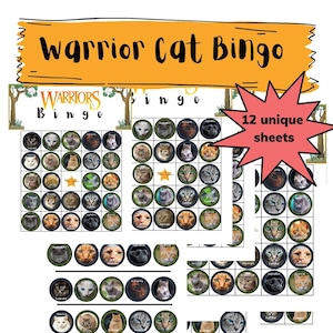 Bingo avec chat guerrier à imprimer | Anniversaire de chat guerrier | Fête des chats guerriers | Décoration de fête | Bonbonnière