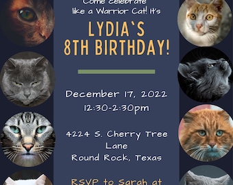 Invito di compleanno a tema Gatto Guerriero: Modificabile e Stampabile (Digitale)