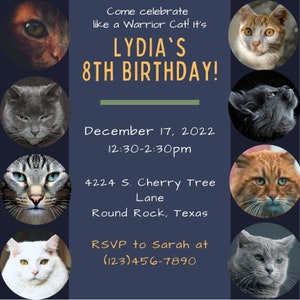 Invitation MODIFIABLE de chat guerrier | Imprimable | Numérique | Chat guerrier | Fête des chats guerriers
