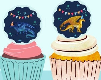 Printable Dragon Cupcake Toppers | Wings of Fire | Birthday Party | Blue | Digital