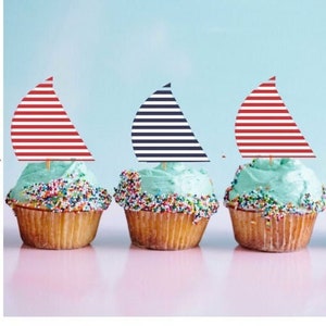 PRINTABLE Sailboat Cupcake Toppers | Ahoy It&#39;s a Boy | Baby Shower | Customizable | Digital