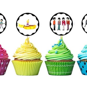 Adornos para cupcakes de los Beatles de colores para imprimir / Fiesta de los Beatles / Descarga inmediata