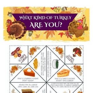 PRINTABLE Thanksgiving Fortune Teller and Cootie Catcher | Thanksgiving Game | Kids Table | Thanksgiving Jokes