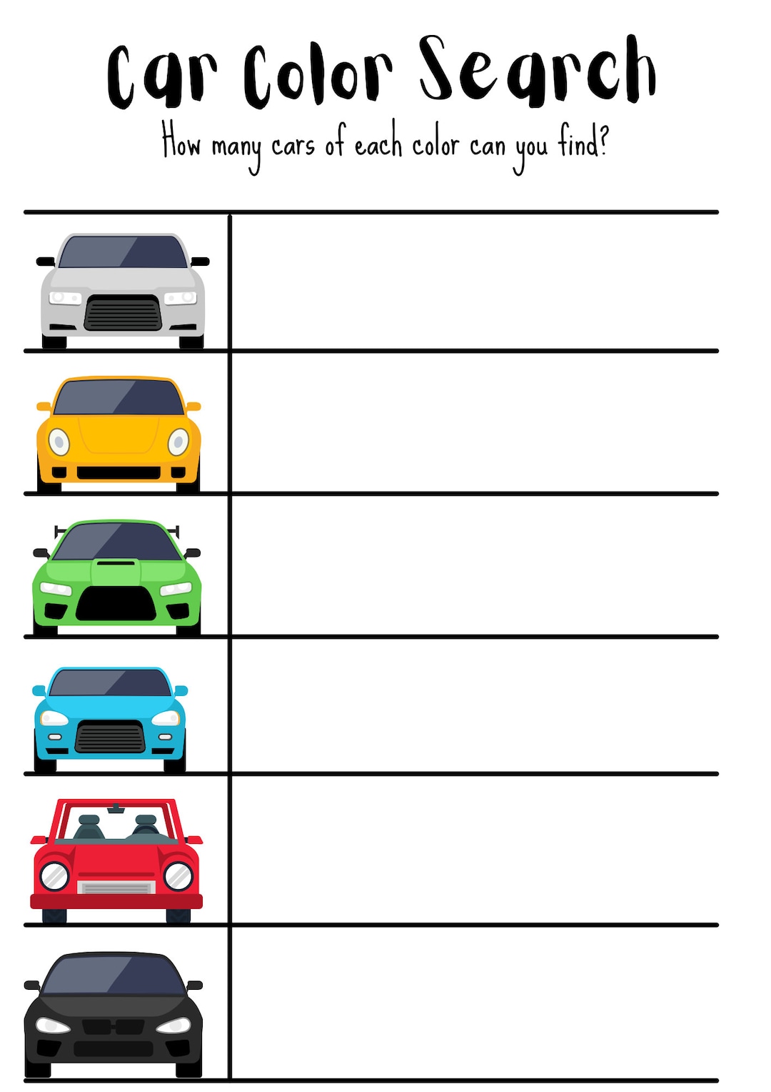 PRINTABLE Car Color Search Roadtrip Games Etsy PRINTABLE Car Color Search Roadtrip Games Etsy
