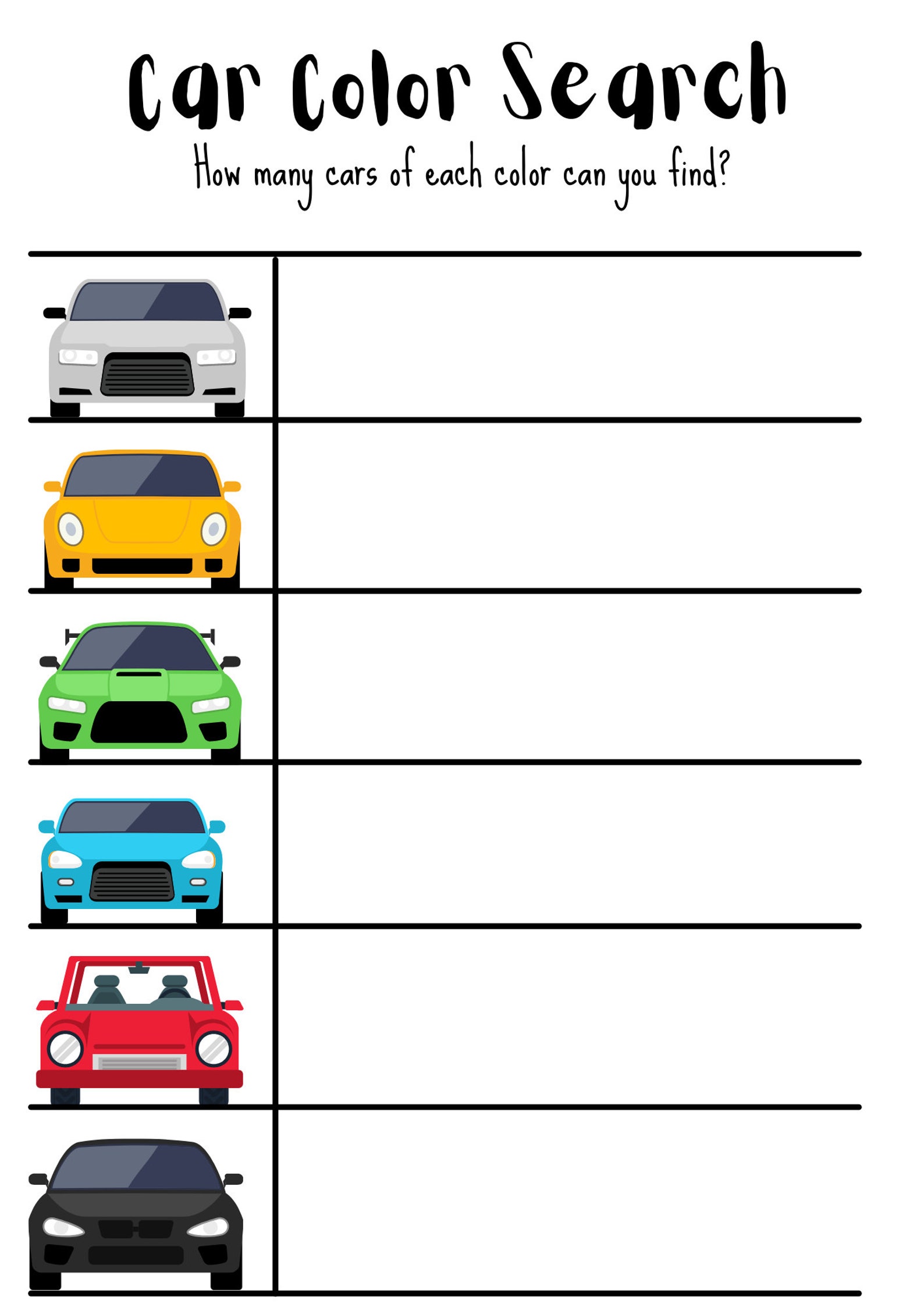 PRINTABLE Car Color Search | Roadtrip Games - Etsy