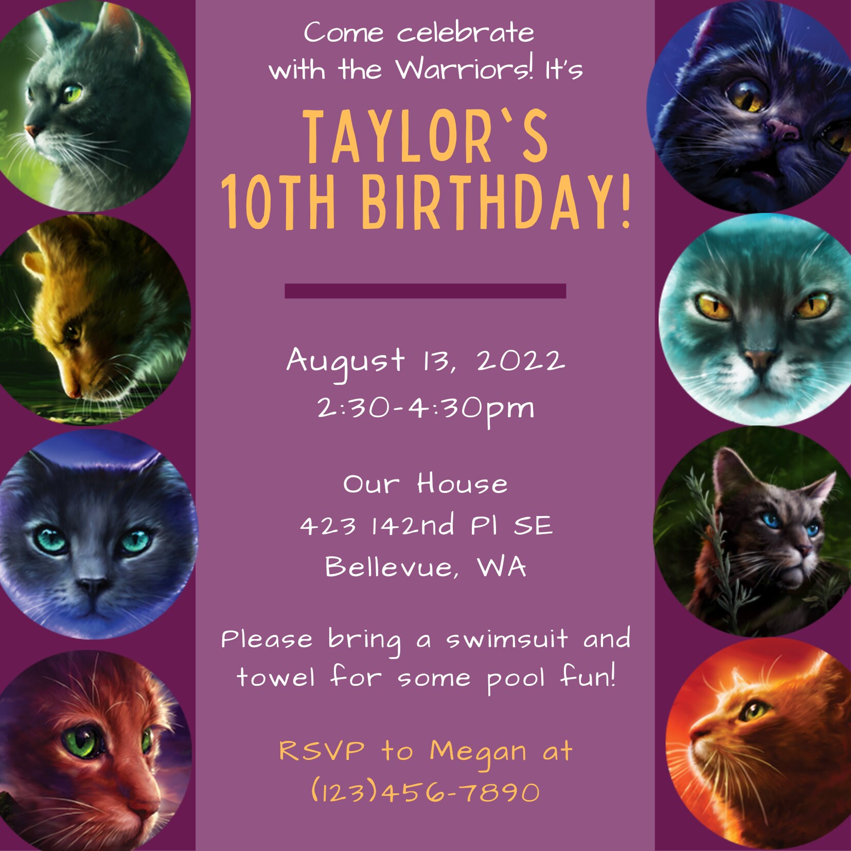 Printable Editable Warrior Cat Birthday Invitation Warriors - Etsy