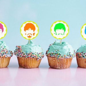 Adornos para cupcakes con siluetas de los Beatles / Decoración imprimible para fiestas musicales / Descarga digital