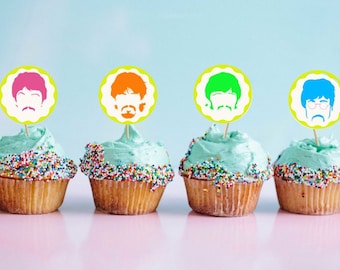 Beatles Silhouette Cupcake Toppers | Printable Music Party Decor | Digital Download