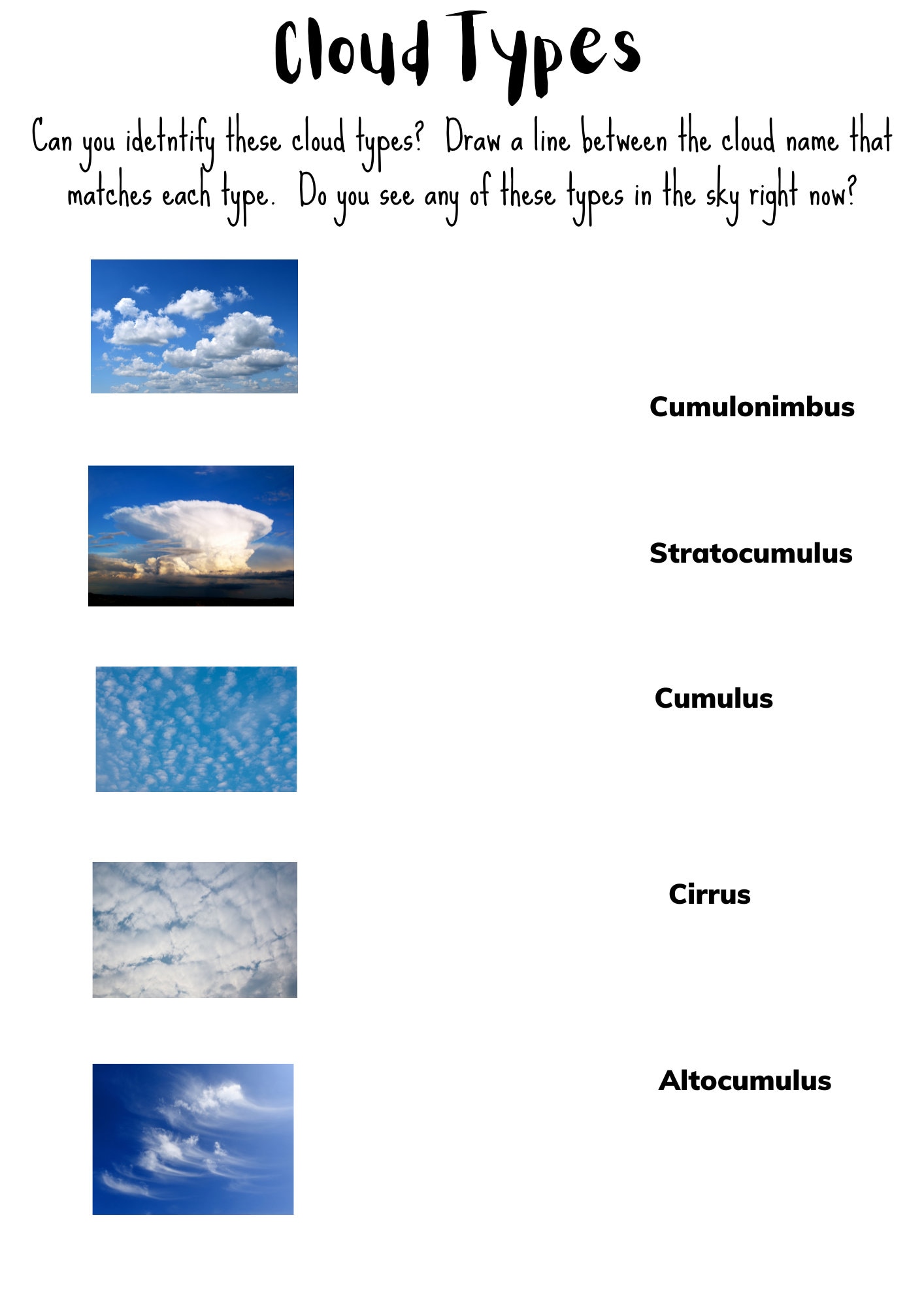 Cloud Types Worksheet | Etsy