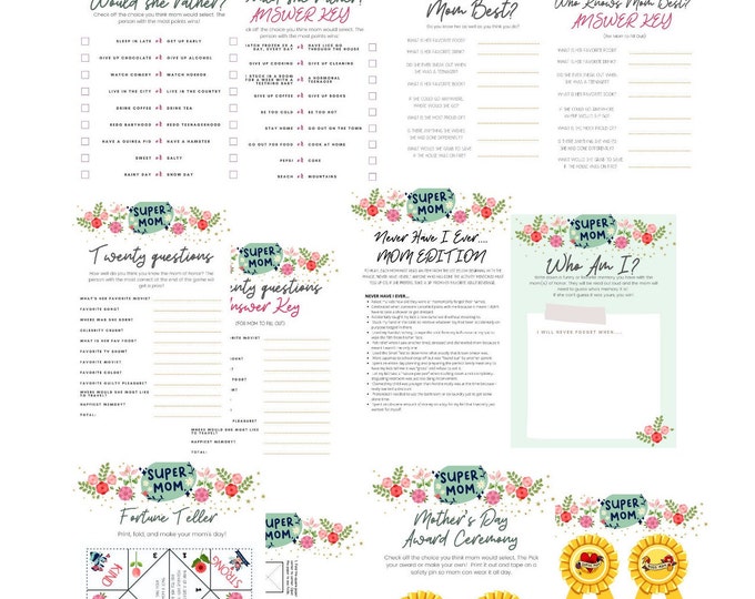 Printable Mother's Day Games Bundle Mother's Day Party Digital File - Etsy