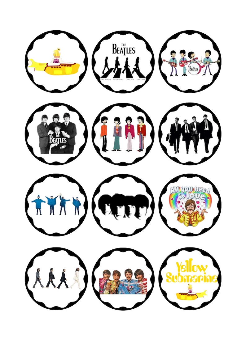 Printable Colorful Beatles Cupcake Toppers | Beatles Party | Immediate ...