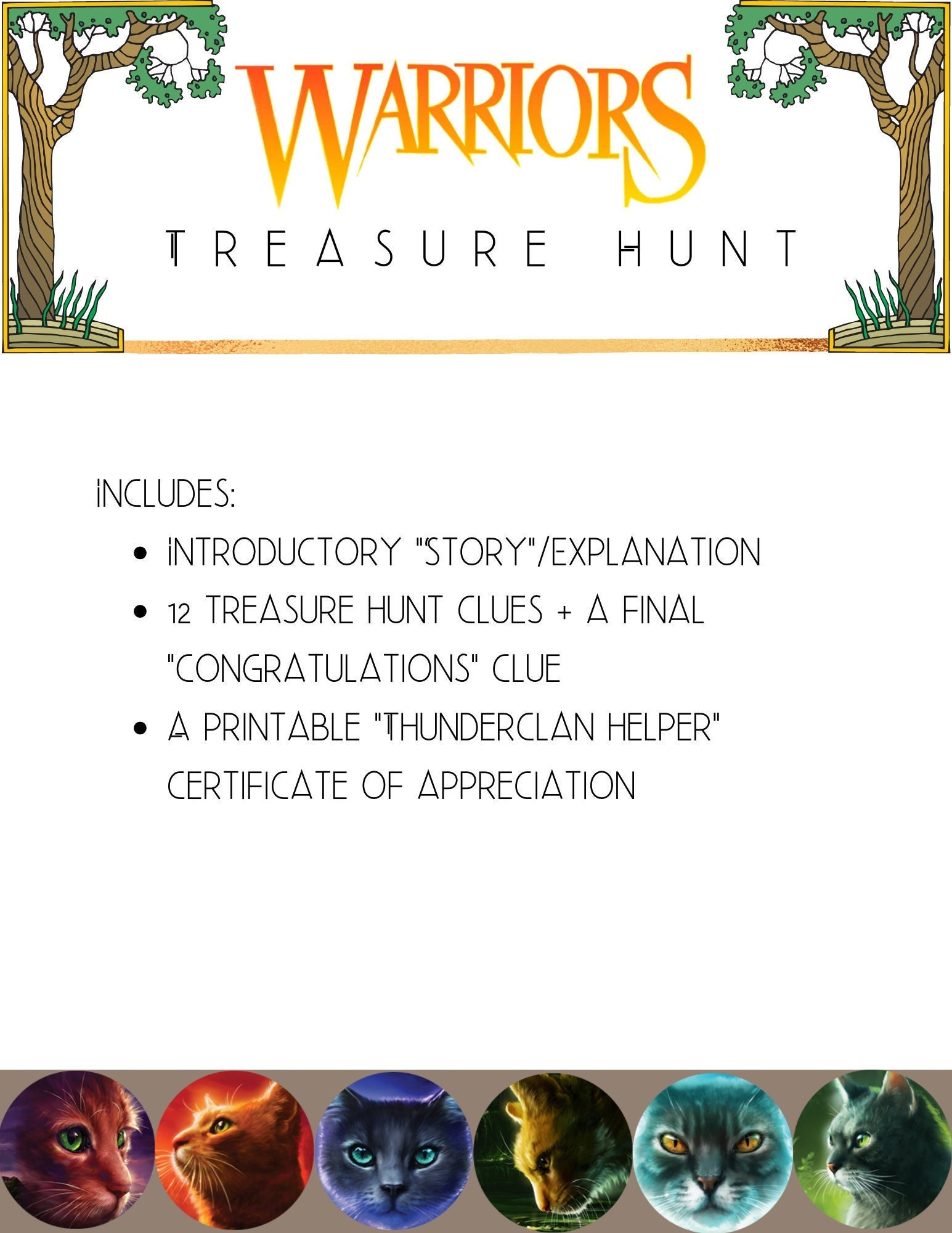 PRINTABLE Warrior Cat Treasure Hunt Warriors Birthday Party - Etsy Finland