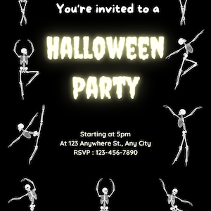 EDITABLE, PRINTABLE Skeleton Ballet Party Invite | Halloween Party