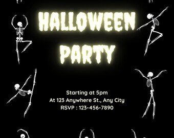 EDITABLE, PRINTABLE Skeleton Ballet Party Invite | Halloween Party