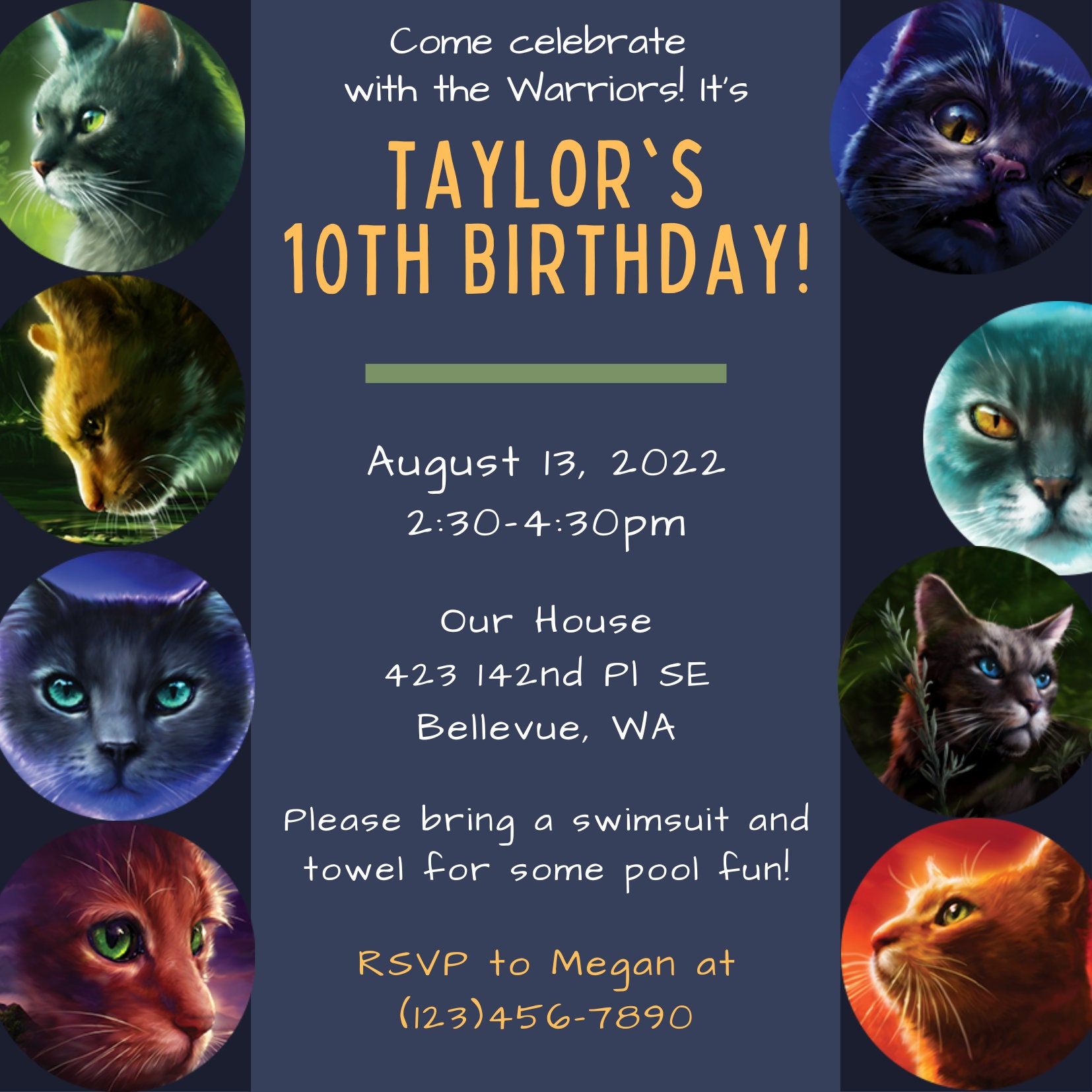 Printable Editable Warrior Cat Birthday Invitation Warriors - Etsy