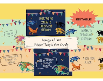 Printable Dragon Folded Notecards | Thank You Cards | Wings of Fire Party | Editable | Customizable | Digital