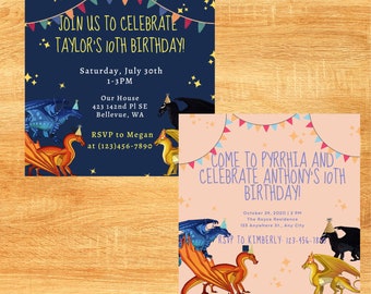 CUSTOMIZABLE Dragon Birthday Invitation | Wings of Fire Party | Editable | Printable | Digital