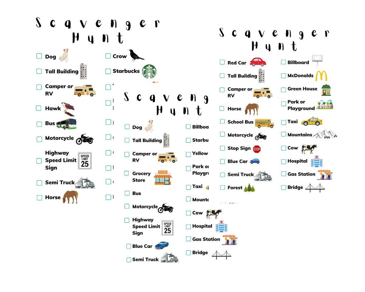 PRINTABLE Scavenger Hunt | Roadtrip Games - Etsy