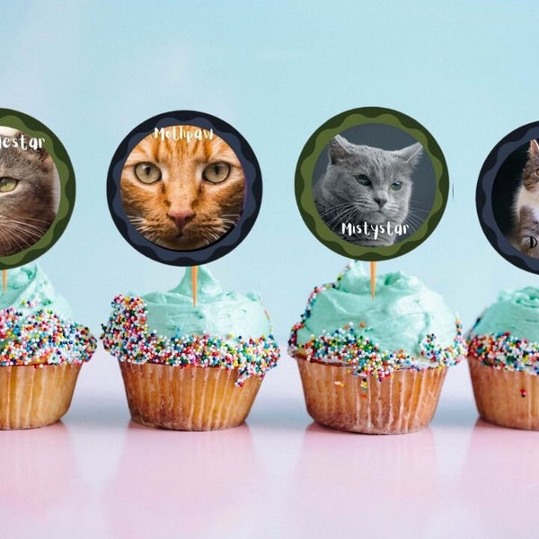 PRINTABLE Warrior Cat Cupcake Toppers | Blue and Green | Warrior Cat Party | Warrior Cat Birthday