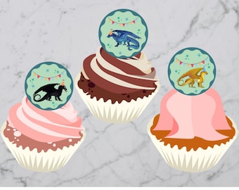 Adornos para cupcakes con forma de dragón de espuma de mar para imprimir / Alas de fuego / Fiesta de cumpleaños / Espuma de mar / Digital