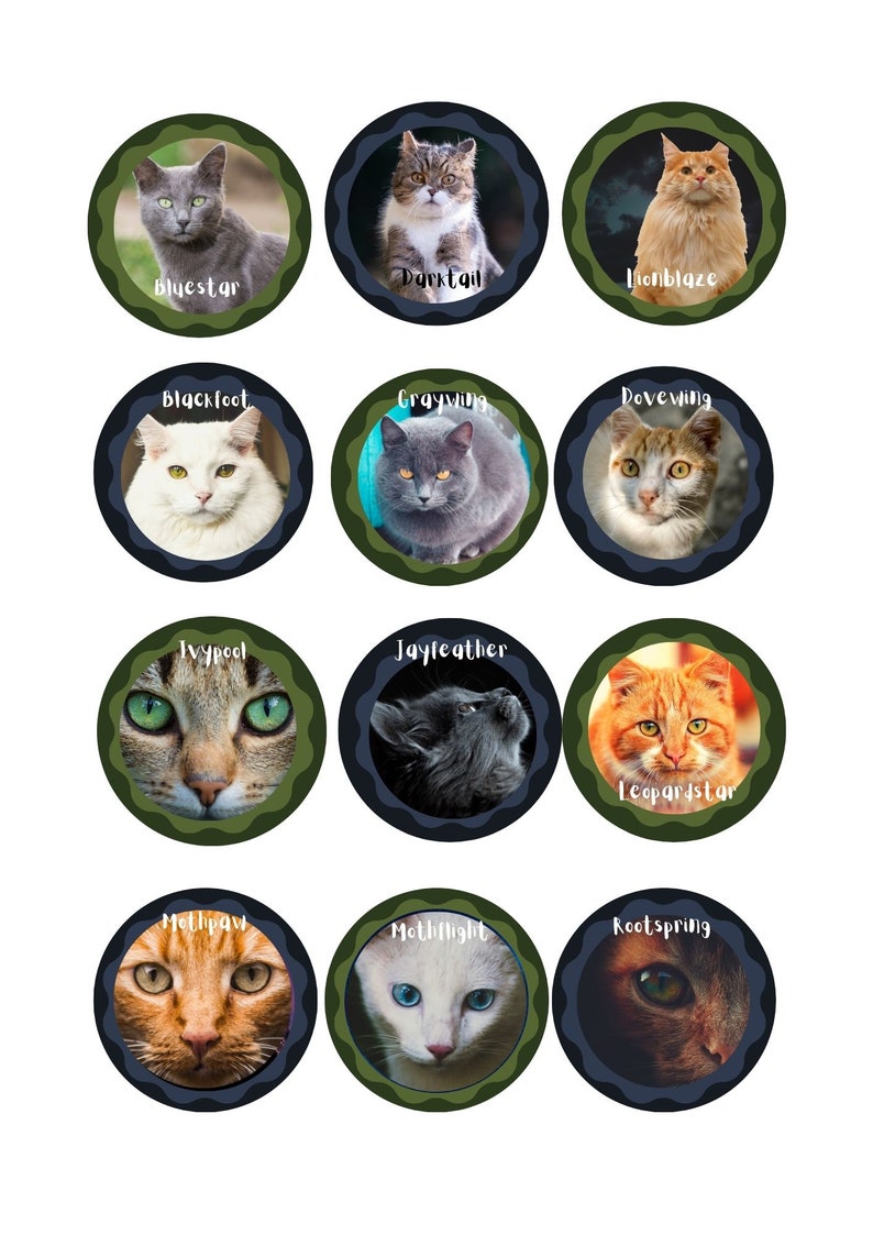 PRINTABLE Warrior Cat Cupcake Toppers Blue and Green Etsy