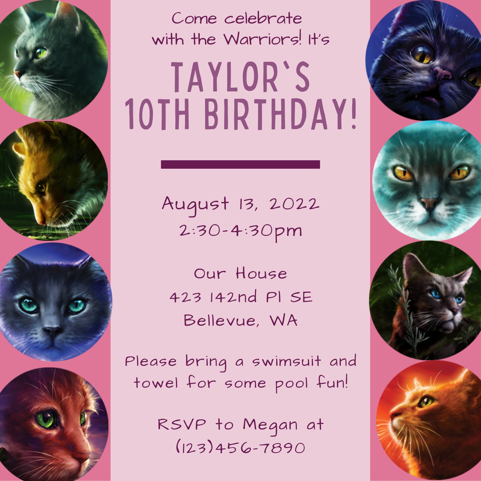 Printable Editable Warrior Cat Birthday Invitation Warriors - Etsy