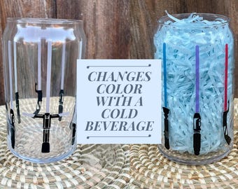 Color Changing Sword Glass Cup | 16 or 20 oz Iced Coffee Tumbler | Wars | Gifts for him | Drinkware | Beer Can Glass